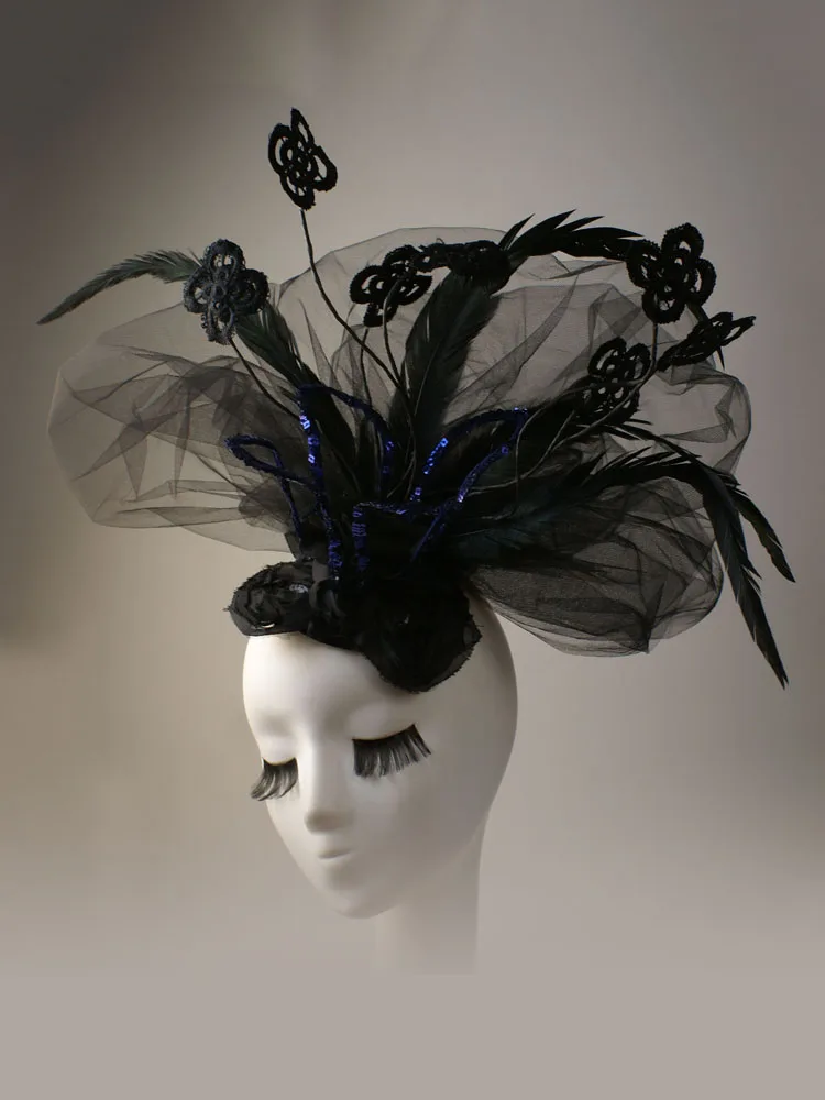 

Black Exaggerated Big Veil Crown Hair Ornament Photography Stage Performance Model Catwalk Show Headdress Photography