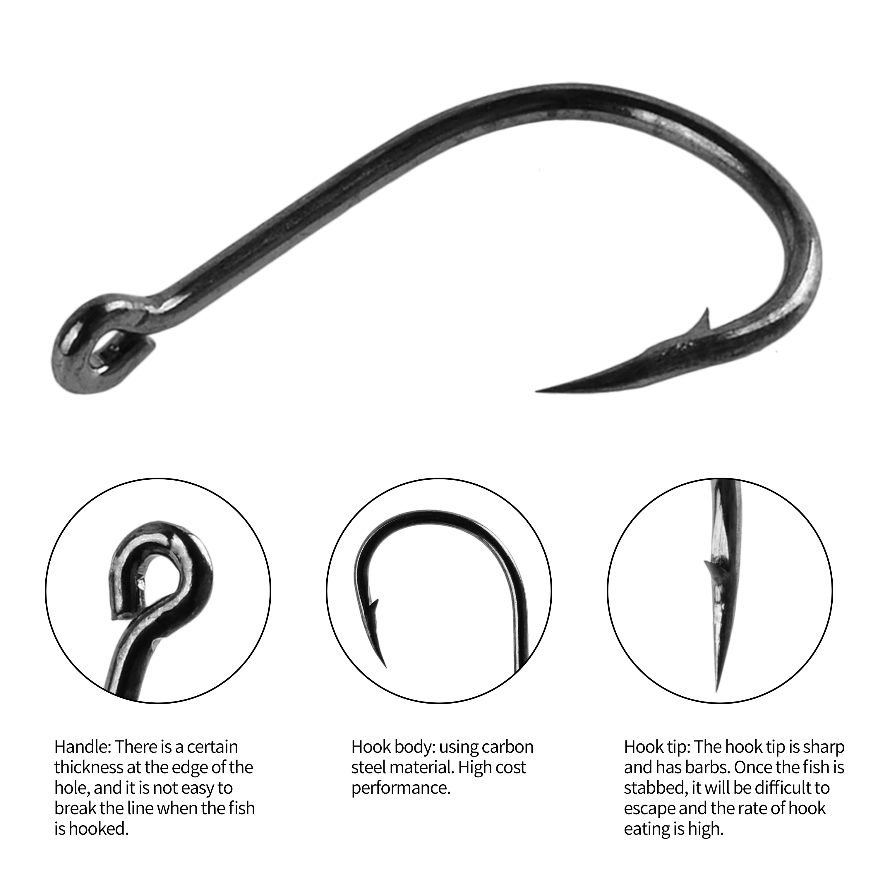 Aorace 100Pcs Fishing Hooks Set Carbon Steel Single Circle Fishing