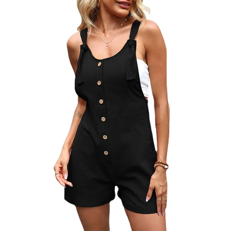2022 New Women's Fashion Casual Backless Black Wide-leg Shorts Temperament Elegant Fashion Joker Loose Slim Ladies Bib Pants