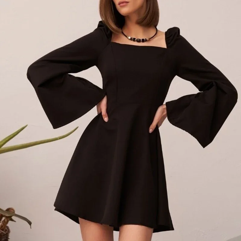 AEL Elegant Women Mini Dress Autumn Square Collar Long Sleeve Female Dresses 2024 New Fashion  Slim