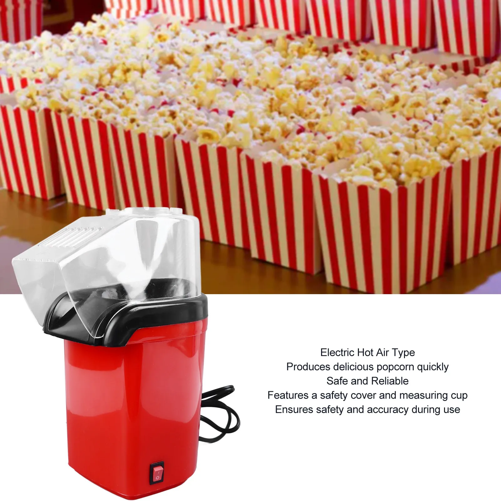 Electric Popcorn Machine Electric Popcorn Maker Detachable Efficient Small Hot Air Popcorn Machine for Home Party US Plug 110V 2