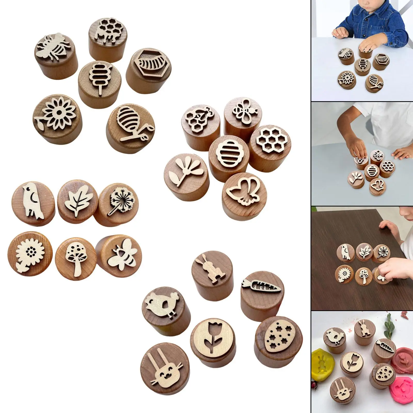 Wood Stamps Wooden Seal Kindergarten Learing Toy Creative Art Craft for Classroom Art Project DIY Craft Card Making Decorations