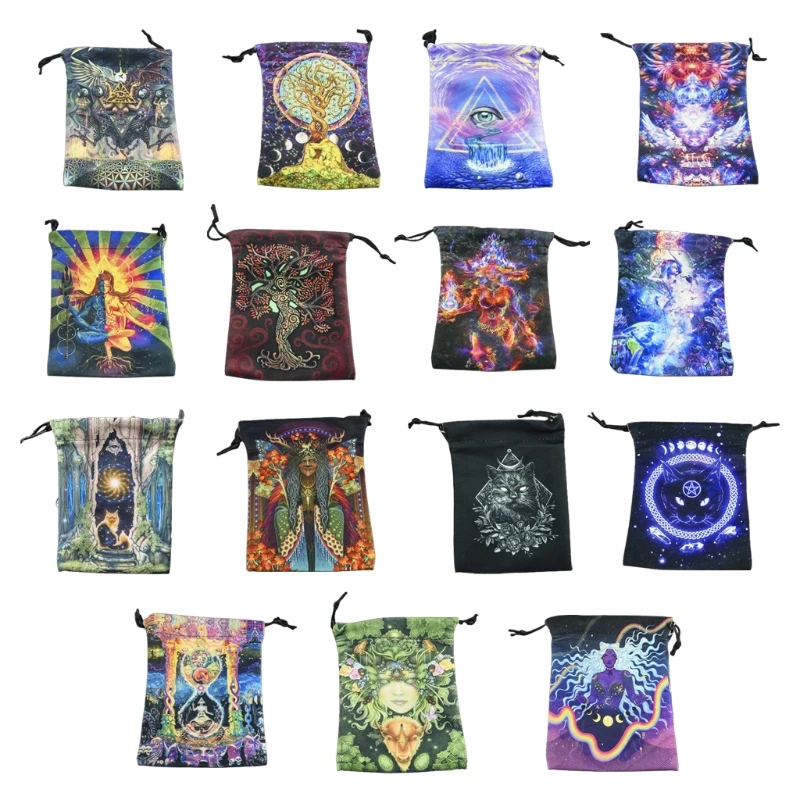 49x49cm tarot tablecloth black rune cast nordic viking altar witchcraft supplies cloth divination astrology board game props Tarot Pad Dowsing Board Divination Metaphysical Altar Tarot Game Supplies Accessaries Drawstring Storage Bag