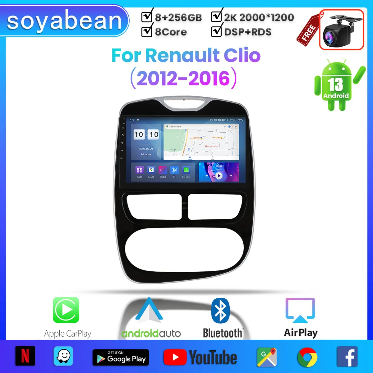 

Android 13 Car Radio for Renault Clio 2012-2016, 2K 10inch Multimedia Player with 4G Car Carplay & 2Din GPS Navigation