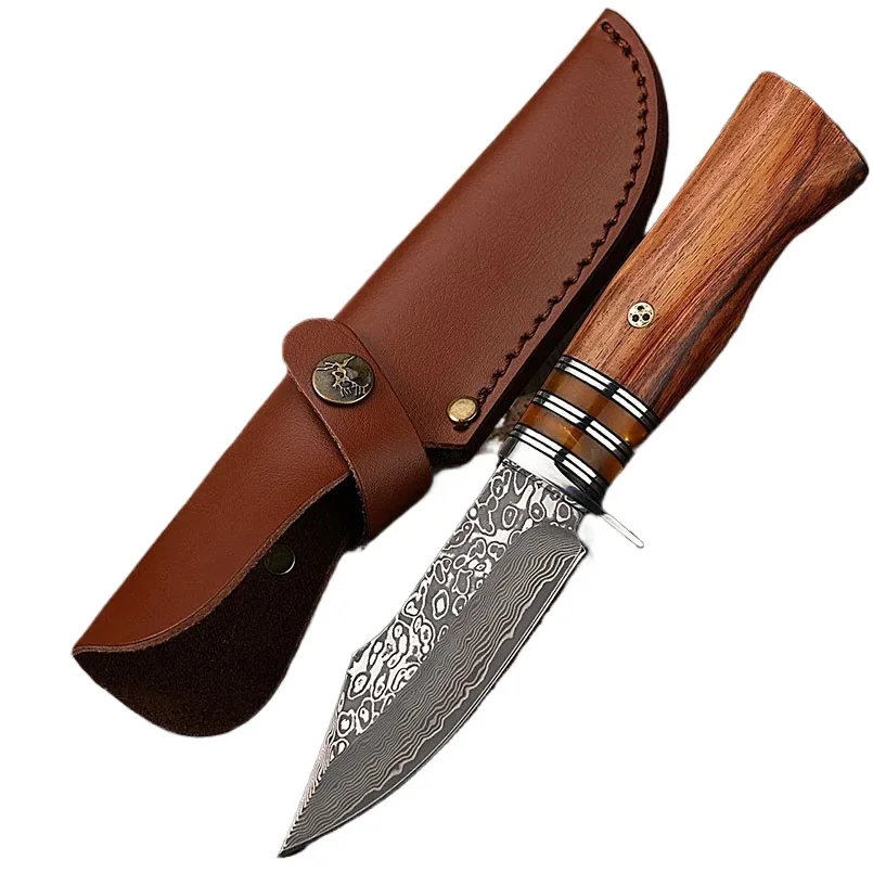 

Damascus Steel Hunting Tactical Fixed Blade Knife Wood Handle Outdoor Camping Self Defense Survival Hand Tool for Men