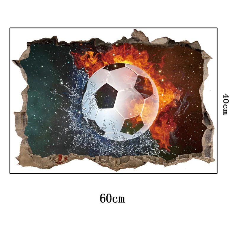 Description Picture 5 of item3D Broken Wall Football Wall Stickers Home Decoration For Boy Bedroom Decor Livingroom Self-adhesive Wallpaper Wallart Mural