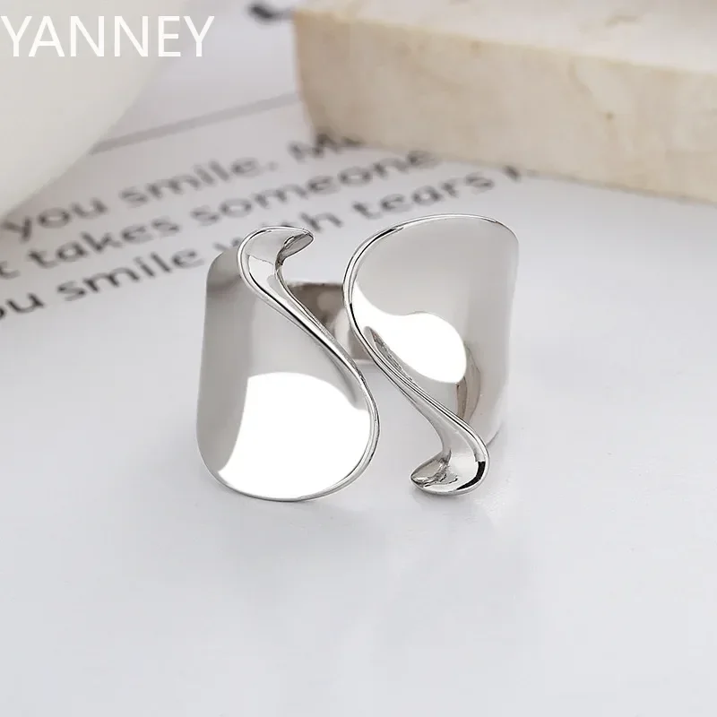 Anelli in argento sterling 925 Coppia di donne Minimalista fatto a mano Semplice Grande anello aperto Festa Prevenire l'allergia Gioielli Regali di festa - immagine 2