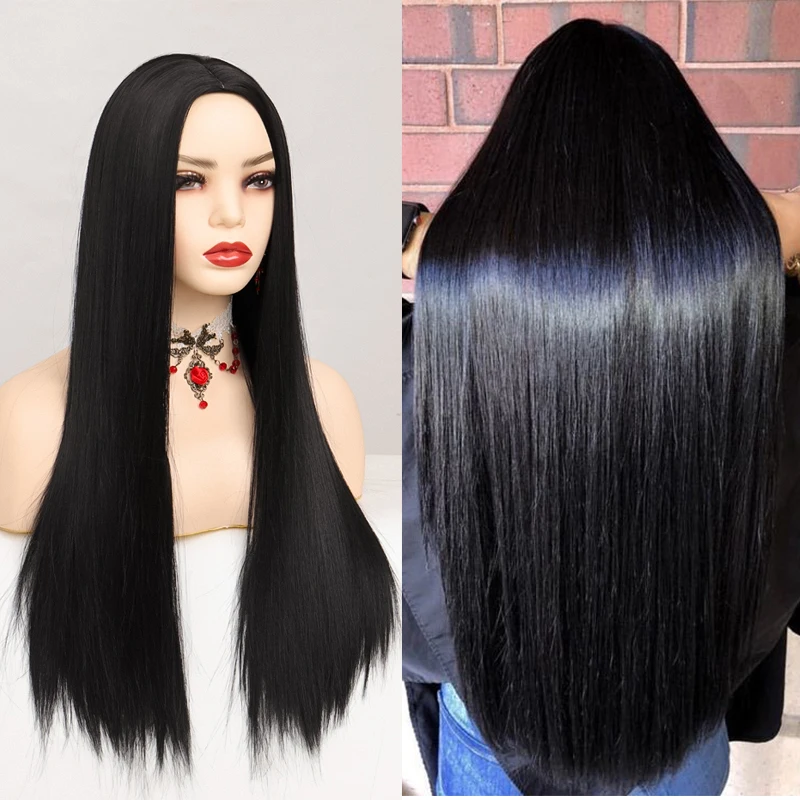 

TALANG Long Straight Synthetic Wig 70CM Black Gray Brown for Women Cosplay Lolita Natural Hair Heat Resistant Layered Wigs