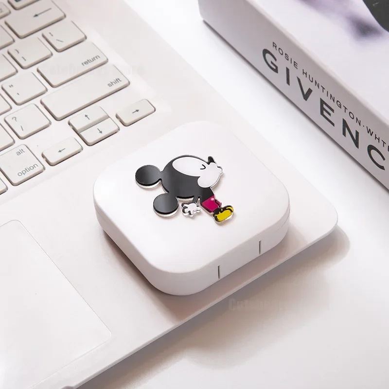 Disney Mickey Contact Lens Case Cute Cartoon Minnie Portable Make Up Beauty Pupil Storage Lenses Box Mirror Container Travel Kit