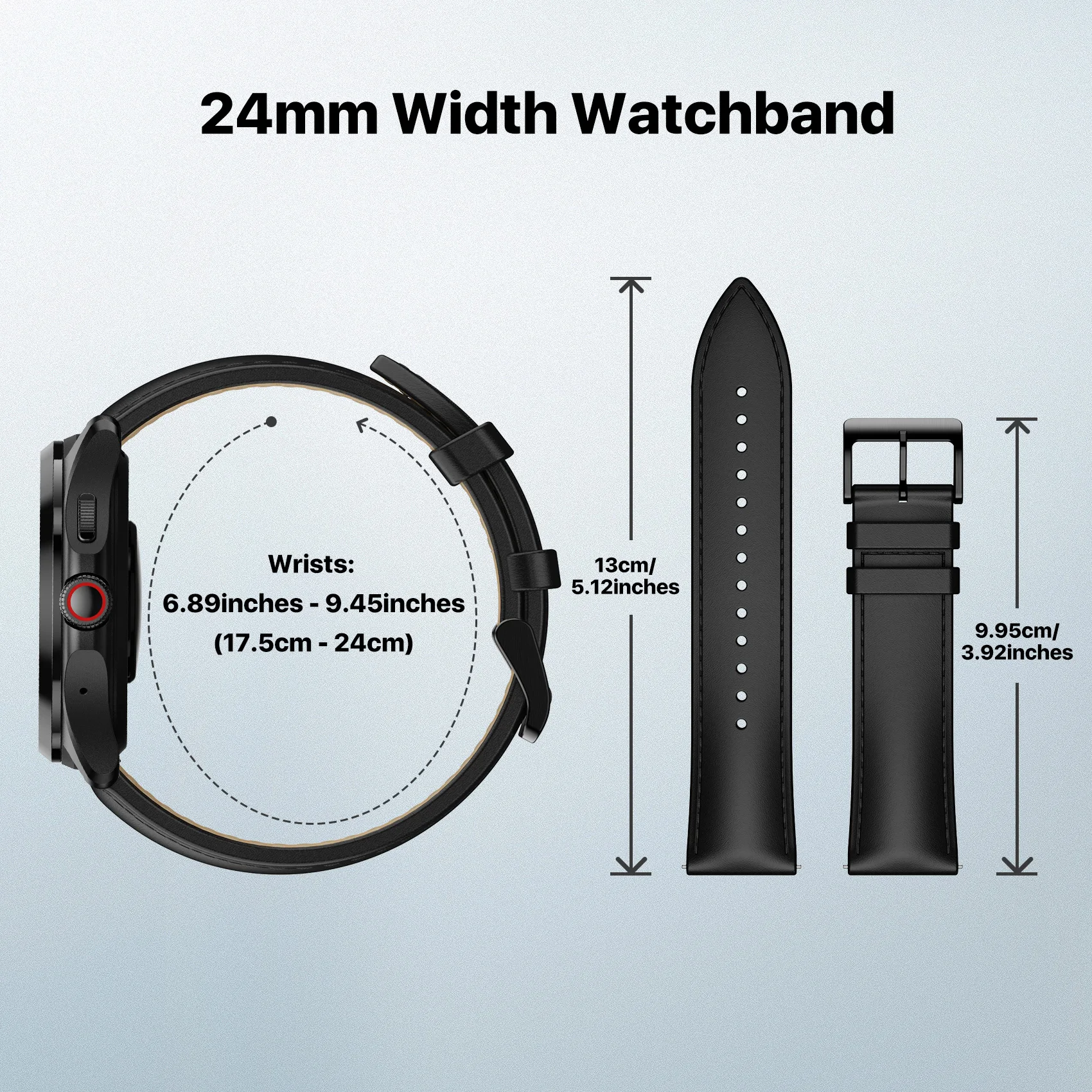 TicWatch Pro 5 시계 밴드 교체용 시계 스트랩 24mm 너비 가죽 시계 스트랩