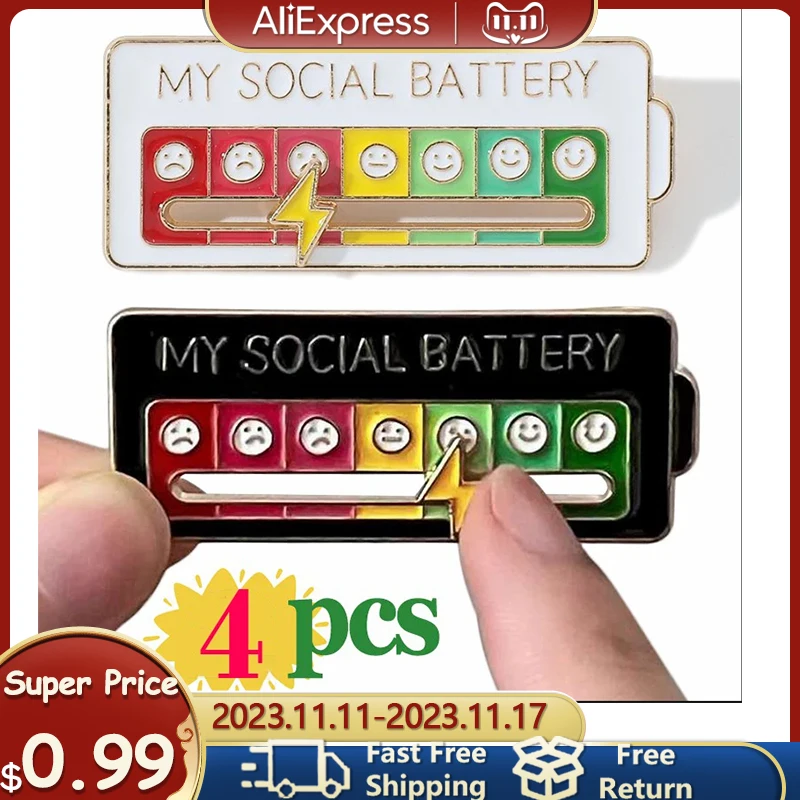 MZSX Lot De 9 Broches De Batterie Sociale - Broche Amusante Pour