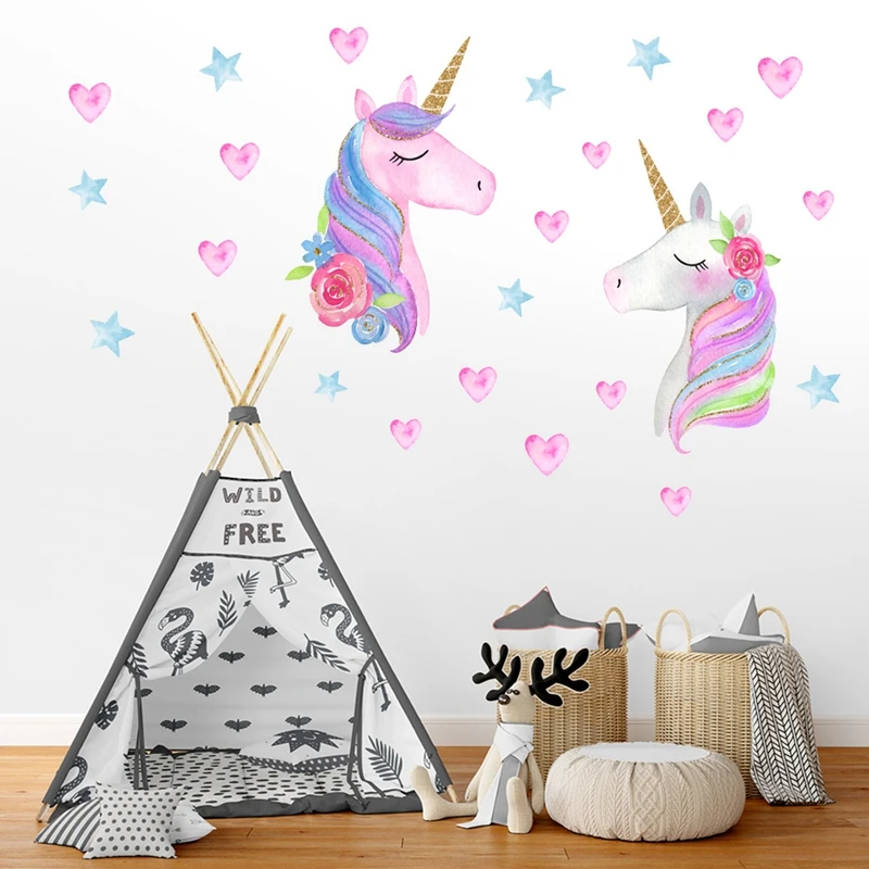 Cartoon Unicorn Luminous Wall Stickers For Kids Room Home Decor Wallpaper Glow In The Dark Wall Decals Unicorn Birthday Party