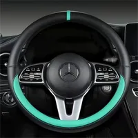 Full Leather Universal Car Steering Wheel Cover Breathable Anti Slip Car Decoration 37-38cm Steering Wheel Cover Accessories 2