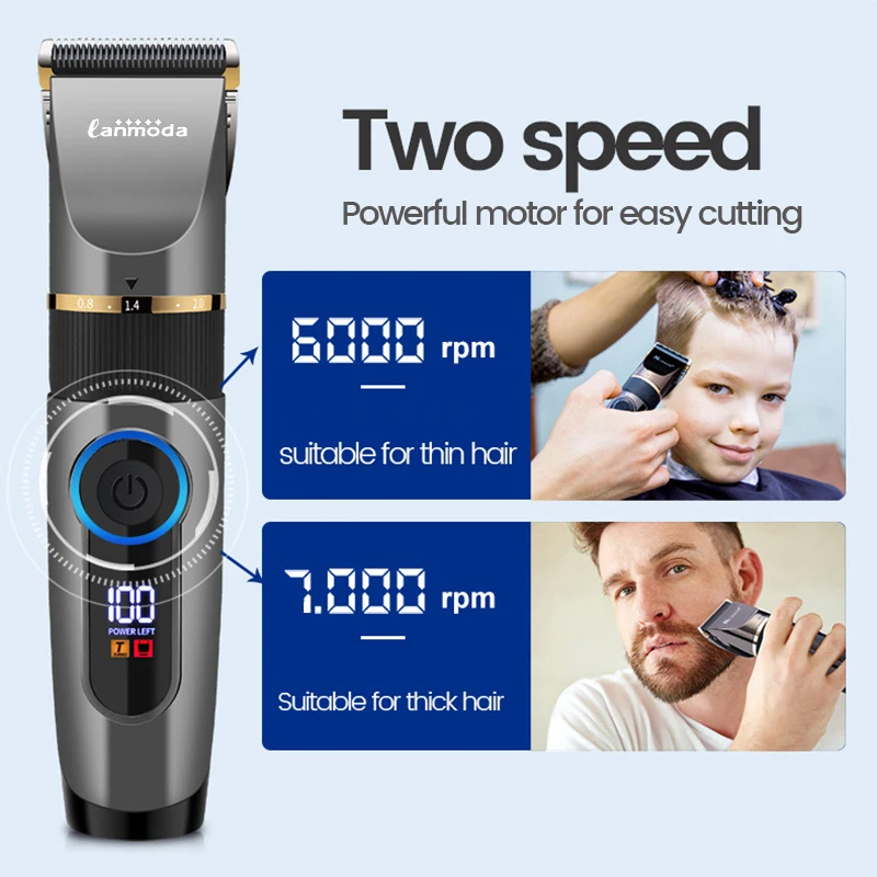 Professional Hair Clipper Rechargeable Electric Trimmer For Men Beard Kids Barber Cutting Machine Haircut LED Screen Waterproof