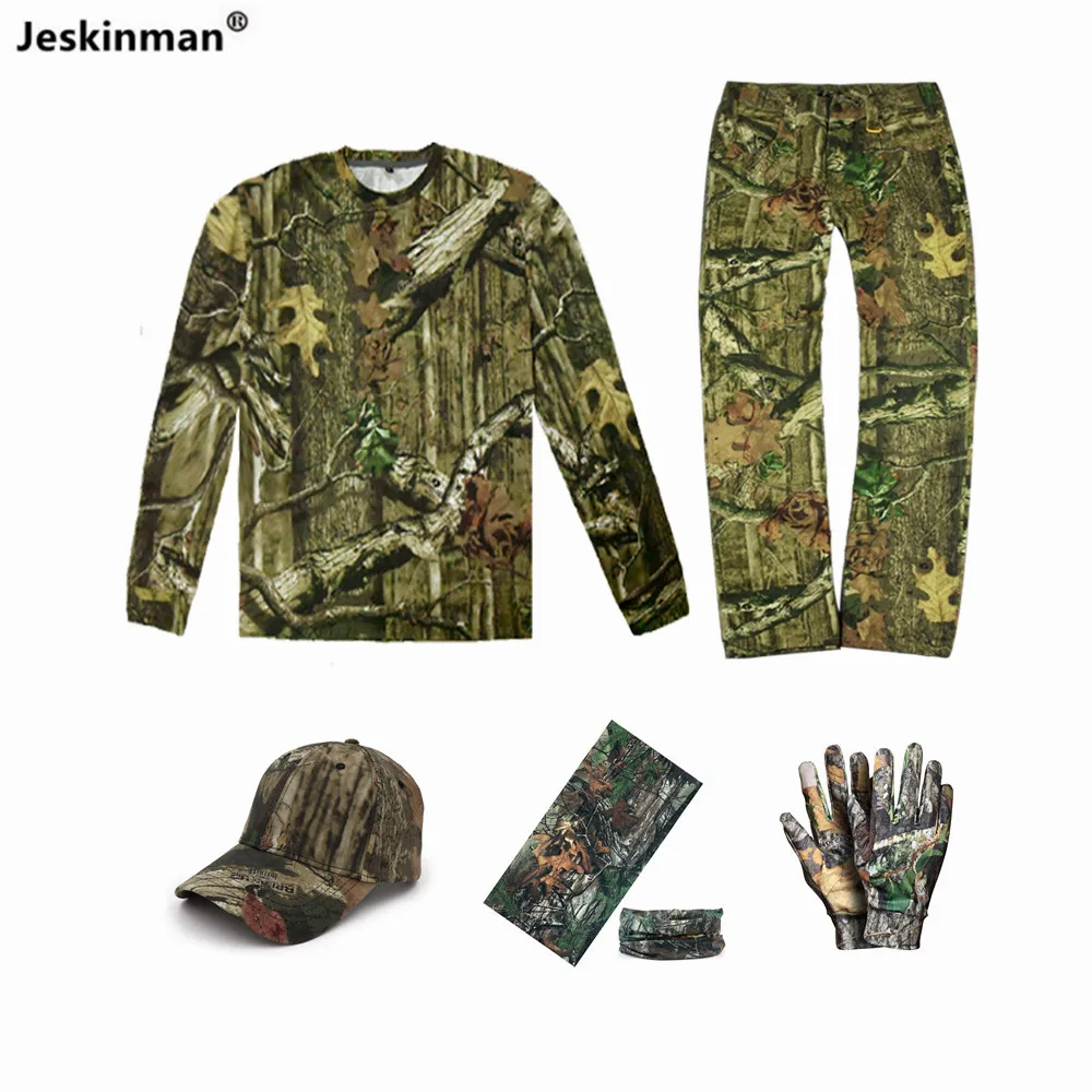 Tenue pêche chasse été camouflage feuilles vertes 100% coton - chemise manches longues pantalon protection solaire