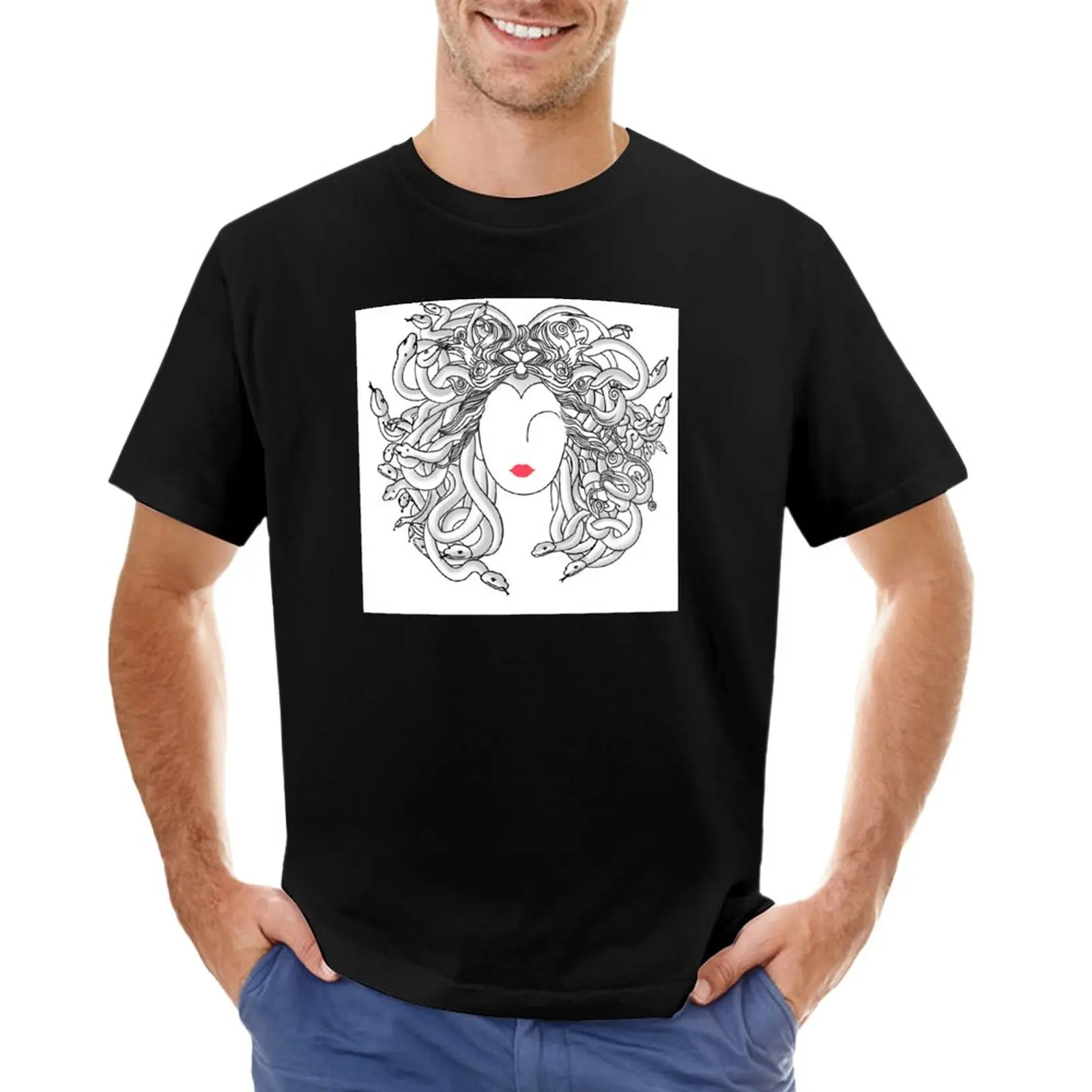 

Medusa line art T-Shirt Blouse custom t shirts design your own shirts graphic tees plain black t shirts men
