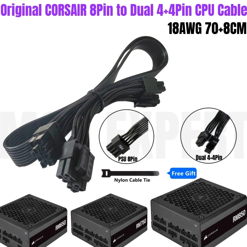 

Dual 8Pin 4+4Pin CPU Power Cable P4 12V for CORSAIR RM450 RM550 RM650 RM750 RM850 RM1000 Platinum Type 4 Modular PSU 70CM 18AWG