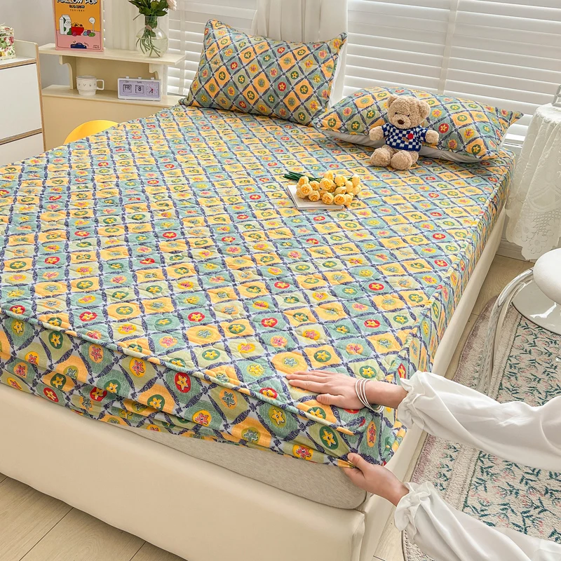 Mattress Cover Thicken Quilted Fitted Bed Sheet Printed Bedding sheets