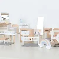 Wooden Play House Toy Set Mini Dollhouse Simulated Furniture Decoration Set Bedroom Kitchen Items Table And Chairs Accessorie 1
