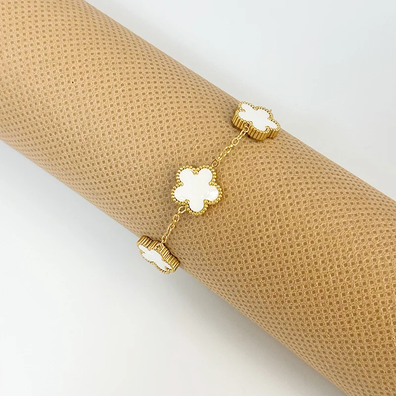 Gold Plated Adjustable Stainless Steel Clover Flower Bracelet - Women's Fashion Jewelry