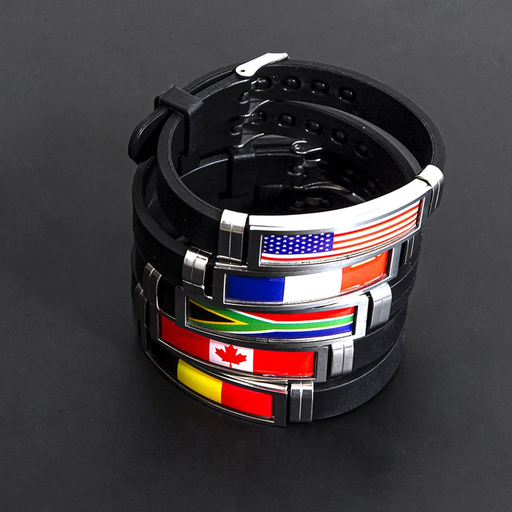 Spain America France Argentina Germany Canada Flag Bracelet Arab Sport Silicone Stainless Steel Bracelets for Men Women jewelry stainless steel bracelet silicone bracelet