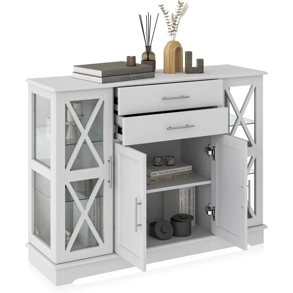 47 Inch Storage Console Table Coffee Bar Kitchen Cupboard Pantry Glass Display Cabinet for Lving Entry