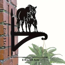 Sturdy Metal Horse & Pony Silhouette Wall - Mounted Plant Hanger - Modern Outdoor Decor for Plants, Lanterns, and Birdhouses (Black)