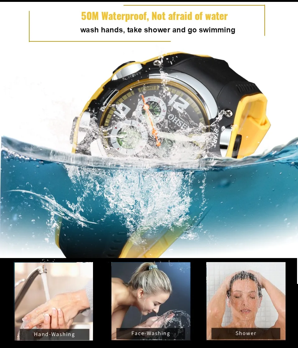 Original OHSEN Digital quartz Children Boys Sport Watches 30M Waterproof Black Rubber Band Fashion LED Swimming Wristwatch Gift 3