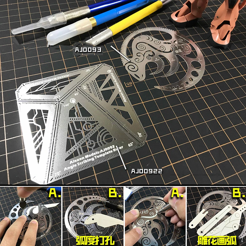 Robot Mecha Modification Tool Stainless Steel Auxiliary Ruler Carving/punching/marking/Angle Measurement 1/100 1/144