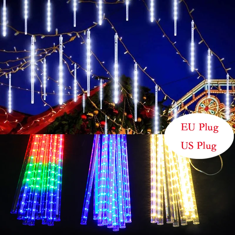 

30/50cm 8 /10 Tube Meteor Shower Rain LED String Lights Christmas Tree Decorations Street Garland for Decor New Year Navidad