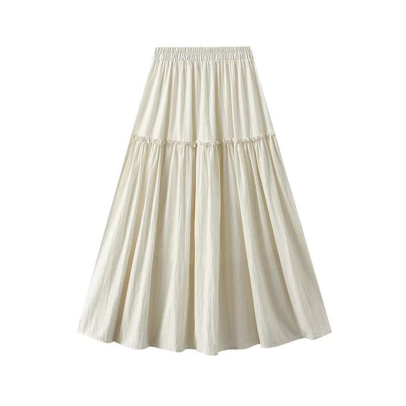 

Однотонная трапециевидная юбка для женщин, Новинка лета 2024, Женская универсальная юбка с завышенной талией, черная, белая