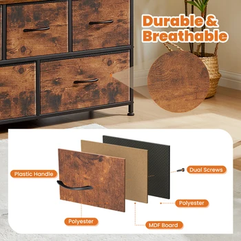 JHK Shoe Cabinet Dresser With 5 Fabric Drawers Toy Storage TV Stand Multilayer Shoe Rack Space Saving Cabinet Of Home Furniture 5