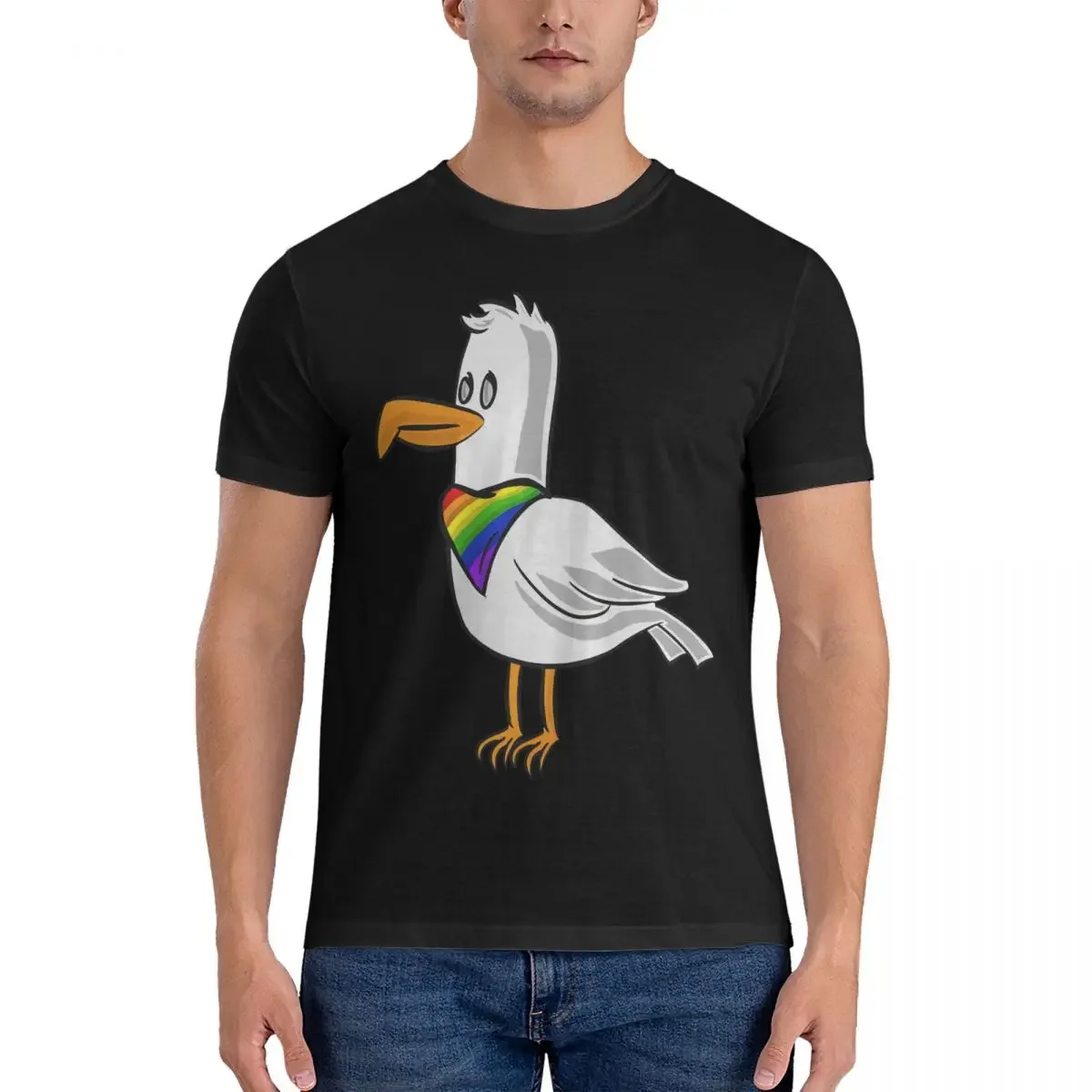 

Pride Seagull T-Shirts Men L-LGBT Pride Cool Pure Cotton Tees Crewneck Short Sleeve T Shirts Gift Tops