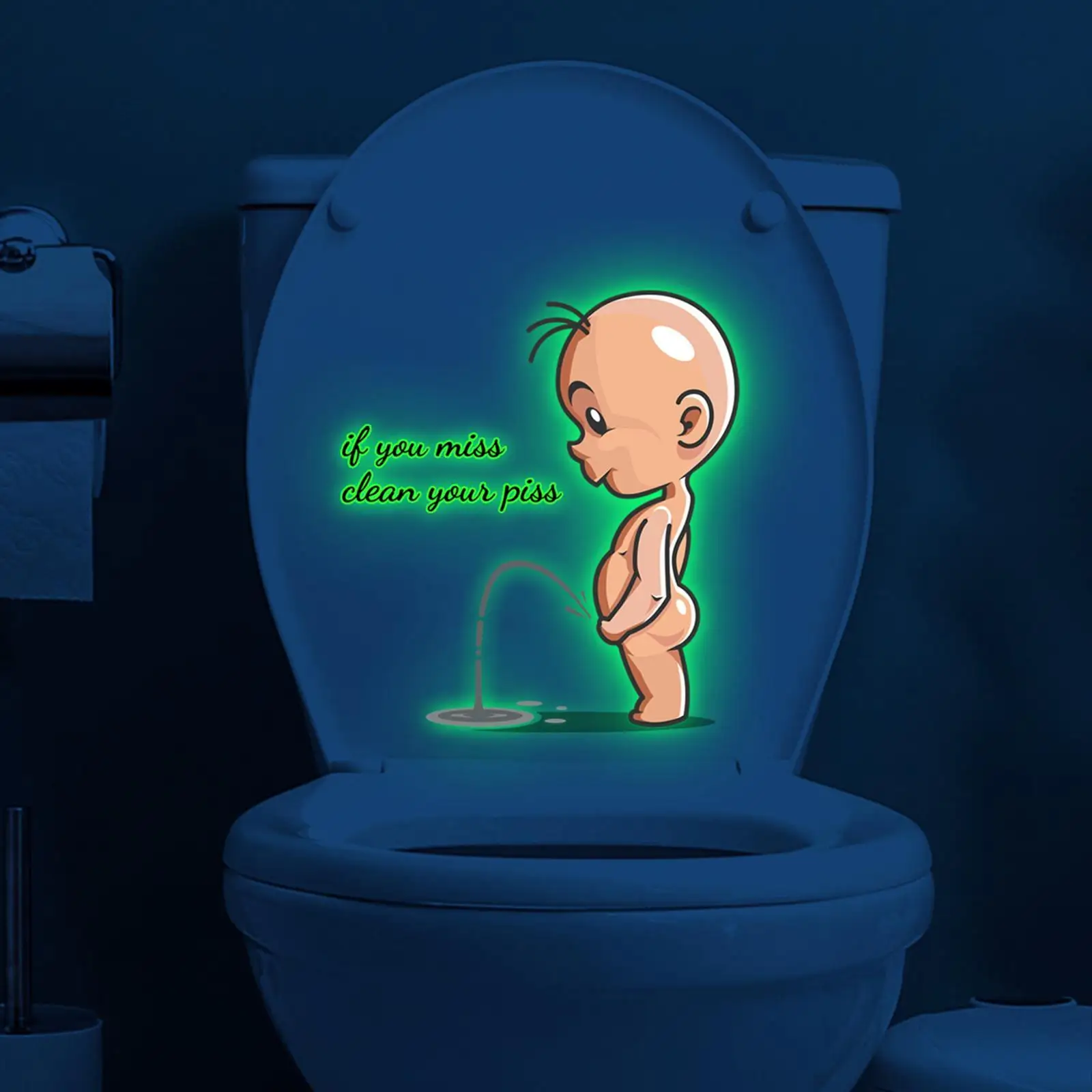 Toilet Sticker Wall Decor PVC Luminous Glow in The Dark Decorative Peeing Boy Sticker Wall Cistern Restroom Bathroom