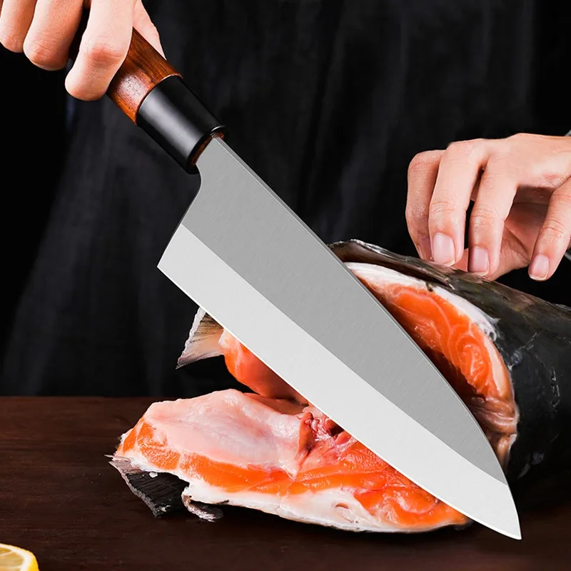 Cuchillo japonés Deba Cuchillo de cabeza de pescado, cuchillo de salmón,  cuchillo de cocina para sashimi sushi (longitud de la hoja: 8.3 in)