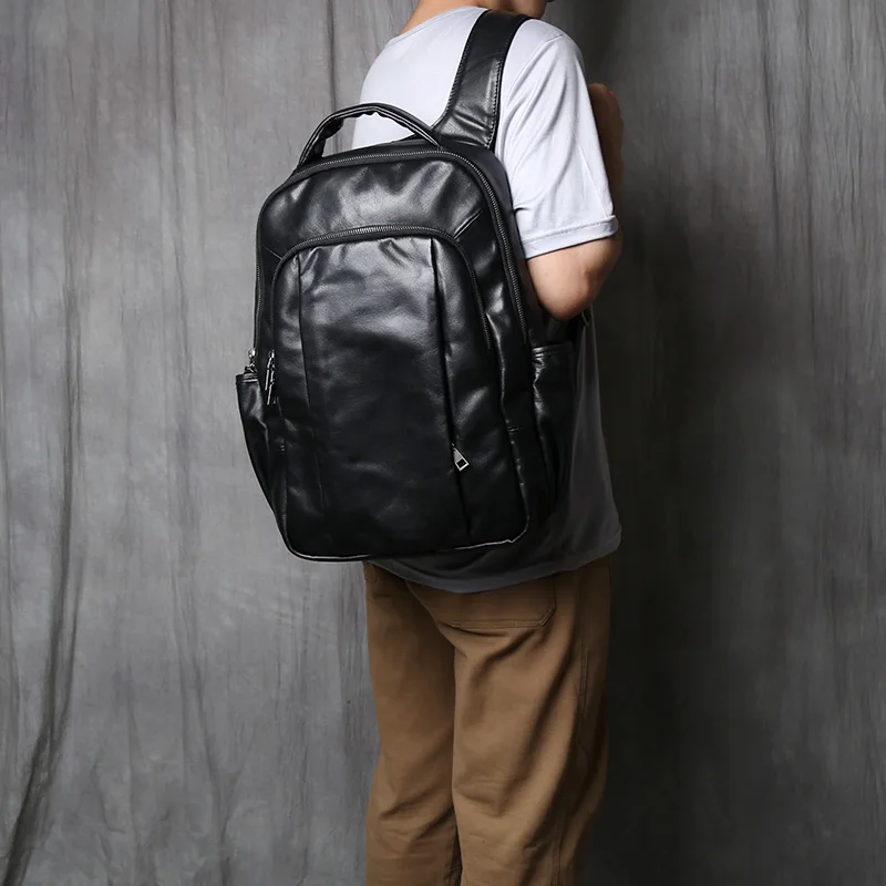NZPJ Genuine Leather Men Backpack Fashionable Top Layer Cowhide Backpack Large Capacity Computer Bag Suitable For 16 Inch Laptop