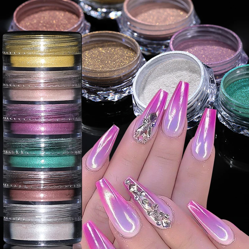6Box/Set Neon Phosphor Pigment Powder Fluorescent Nail Glitter Set Shinny Ombre Chrome Dust DIY Gel Polish Manicure Nails Art