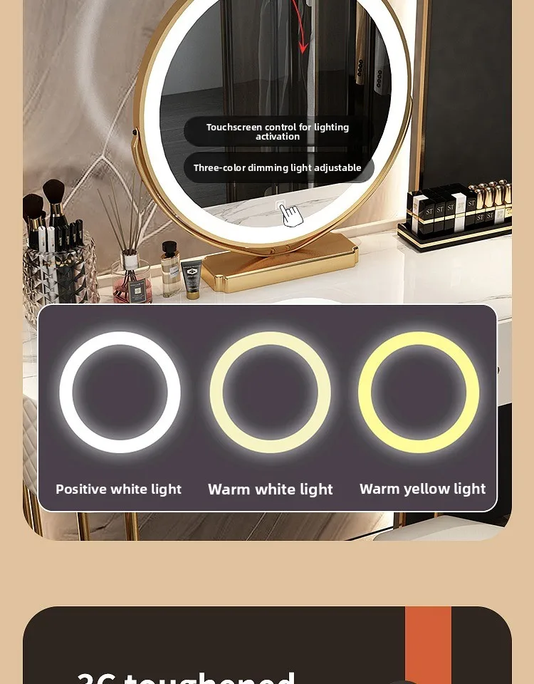 Glass luxury dressing table,household small modern minimalist dressing table,bedroom ins style storage cabinet, integrated table