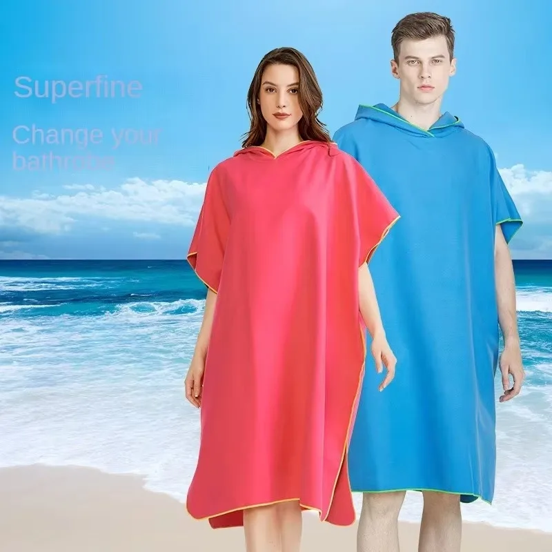 110x90cm Quick Dry Bathrobe Adult Surf Poncho Change Towel Microfiber Wearable Beach Towel Swimming Hooded Absorbent Bathrobe 3
