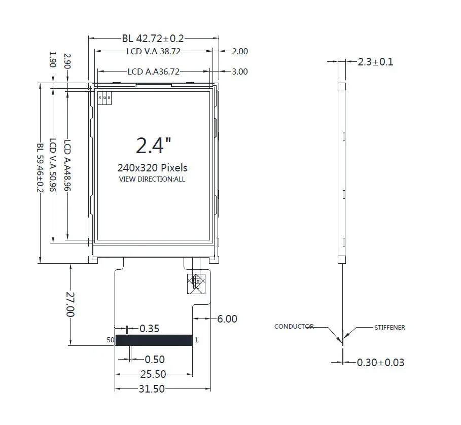 2.4 inch IPS 240x320 TFT LCD Display Optional Touch Panel with Free FPC Connector