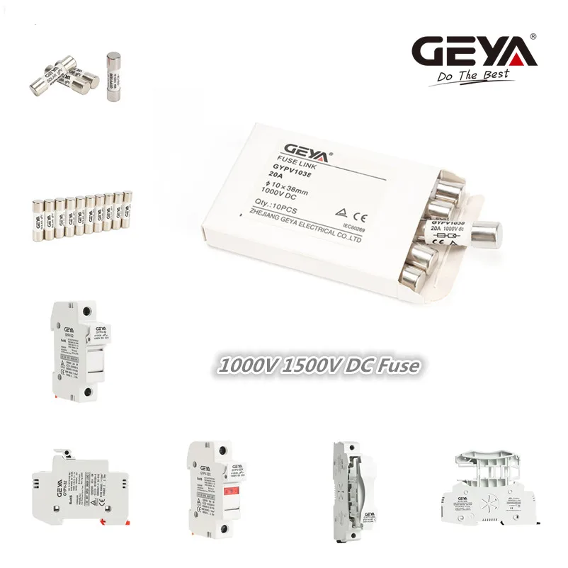 Geya GYPV-32 2P Parallel Dc Zekering Houder 10*38Mm Hoogspanning Solar Pv 1000VDC Zekering Link 2A 6A 10A 15A 20A 25A 30A