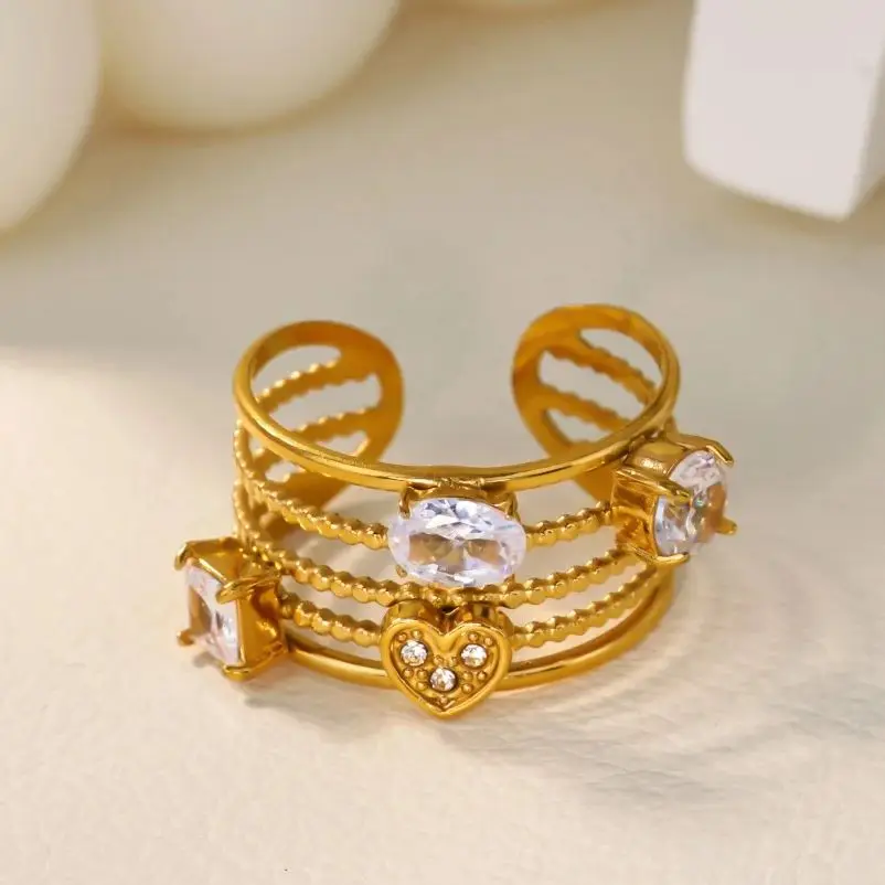Zircon 3-Layer Stainless Steel Ring for Women