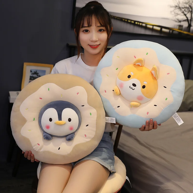 40cm Kawaii Bunny Doughnut Cushion Dolls Cute Stuffed Penguin Pig Donut Throw Pillow Home Decor Birthday Gifts for Kids
