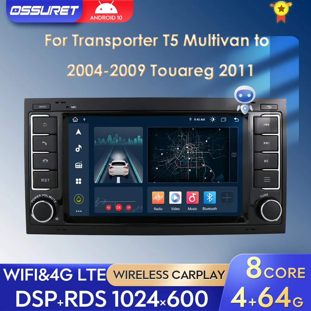 Android Autoradio 2Din Gps Stereo Per Volkswagen Vw Transporter Touareg 2004-2011 Lettore Video Multimediale Navi 7 "Unità Principale Rds