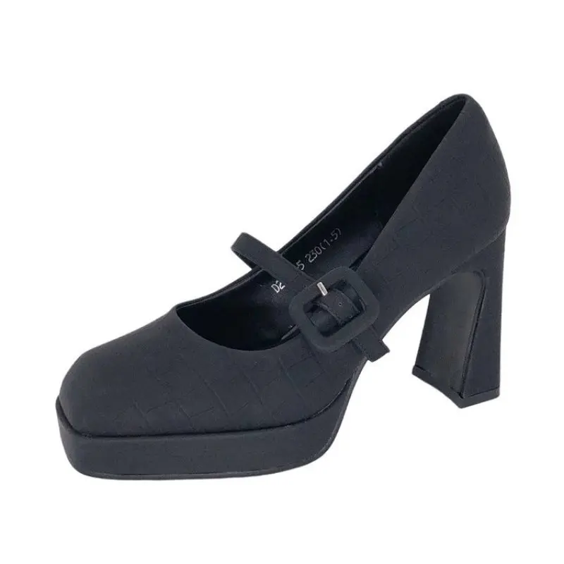 Spring and Autumn NEW Fashion Comfort British Style Shoes for Women High Heels Round Toe with Chunky Heels Shoes Heels Women 34