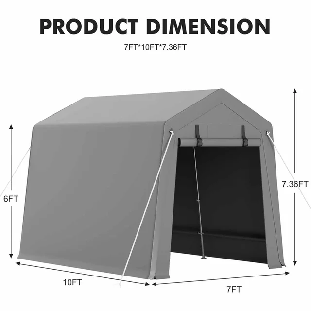 Abri de hangar portable étanche et robuste avec porte enroulable à fermeture éclair pour le rangement extérieur de motos, vélos et outils 4