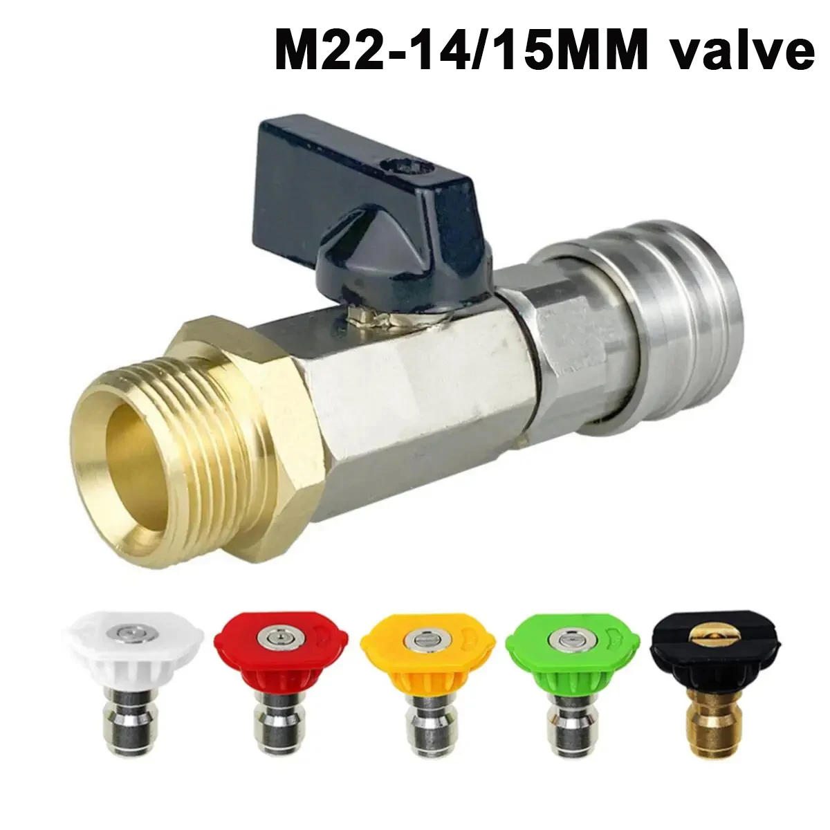 M22-14/15 mm Adapter mit Kugelhahn und 1/4 Zoll Schnellanschluss – Ein/Aus-Schalter für Hochdruck-Waschschläuche