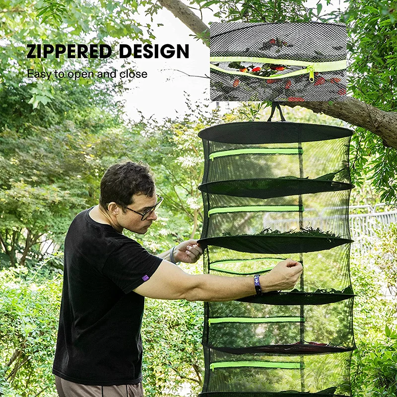 Tendedero Malla Plegable Con Cremallera - Para Secar Hierbas, Flores O Ropa - 4 U 8 Capas, Negro