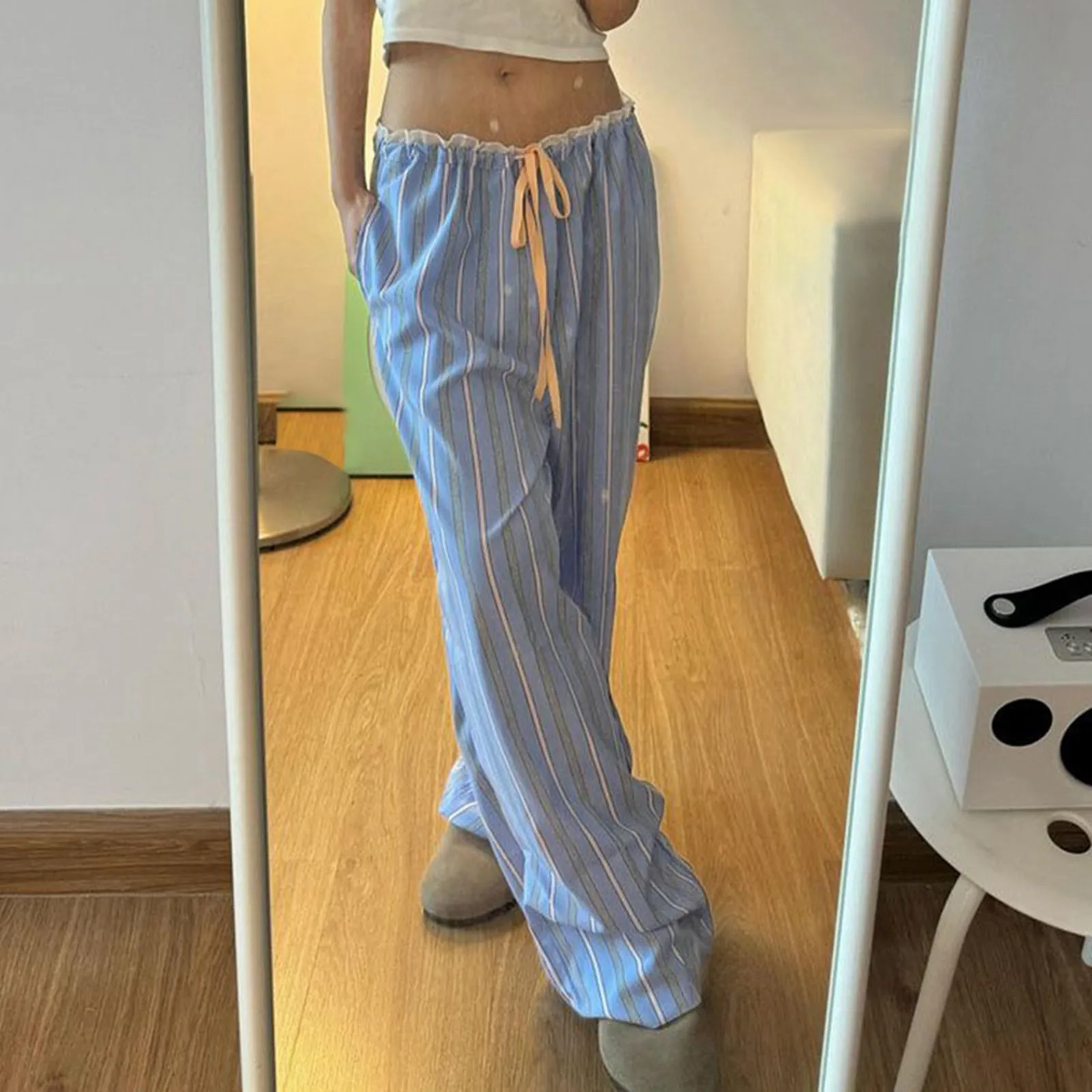 

Женские летние повседневные полосатые длинные брюки с принтом, удобные женские брюки, уличная одежда, прямые длинные брюки