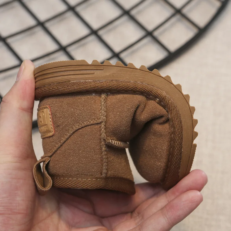 Bottines d'hiver en cuir de qualité pour enfants, garçons et filles, chaudes, semelles souples, antidérapantes, taille 15-30_voghion.com